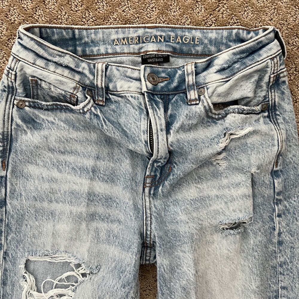 American Eagle Acid Wash Comfort Stretch Wasitband Distressed Jeans 0 Short - Picture 2 of 6